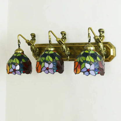 Handmade Stained Glass Bicolor Rose Flower Three Light Sconce Tiffany Wall Lamp - CTL