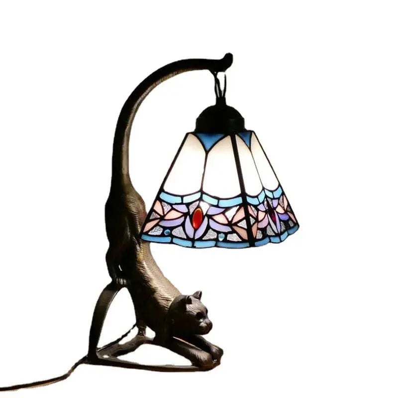 Mini Tiffany Style Lamp Stained Glass Lampshade Vintage Table Light - CTL