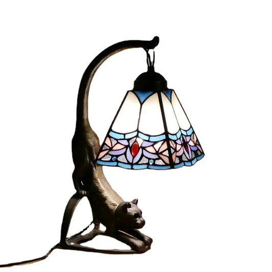 Mini Tiffany Style Lamp Stained Glass Lampshade Vintage Table Light - CTL
