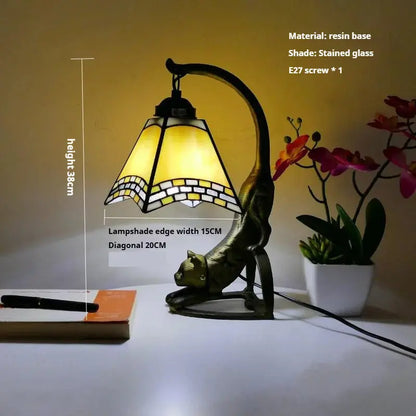 Mini Tiffany Style Lamp Stained Glass Lampshade Vintage Table Light - CTL