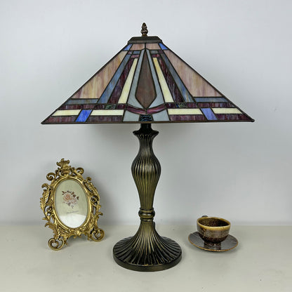 Vintage Stained Glass Square Flower Lamphade Antique Tiffany Table Lamp