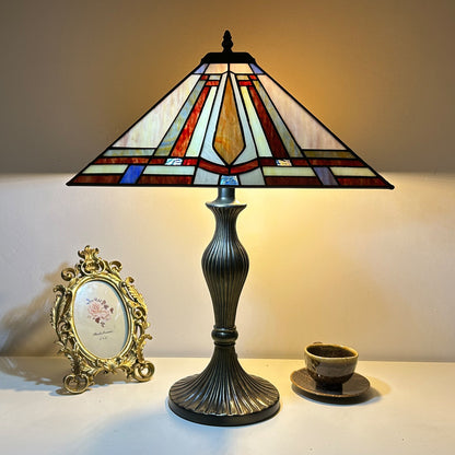 Vintage Stained Glass Square Flower Lamphade Antique Tiffany Table Lamp