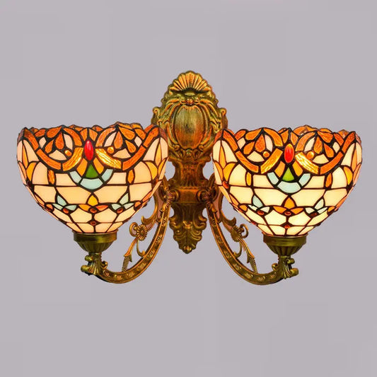 Double Sconces Baroque Wall Light Vintage Tiffany Stained Glass Wall Lamp - CTL