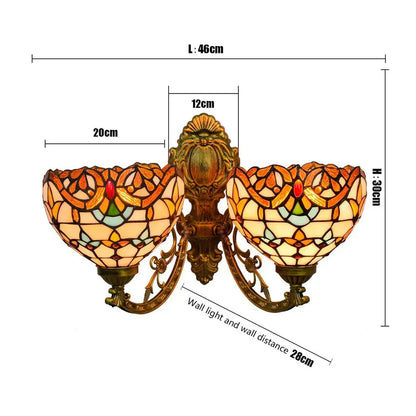 Double Sconces Baroque Wall Light Vintage Tiffany Stained Glass Wall Lamp - CTL