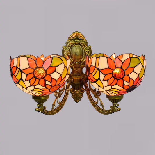 Retro Double-headed Wall Sconce Stained Glass Sunflower Tiffany Lamp for Dining Room - CTL