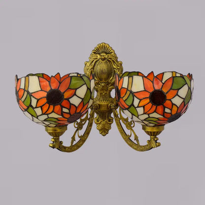 Retro Double-headed Wall Sconce Stained Glass Sunflower Tiffany Lamp for Dining Room - CTL