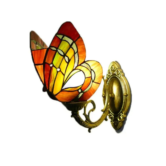Retro Tiffany Style Butterfly Lamp Stained Glass Lampshade Vintage Wall Sconce - CTL