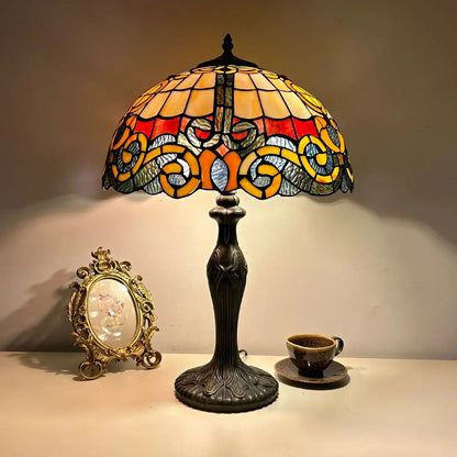 16inch Luxury Stained Glass Cattle Flowers Floral Lampshade Tiffany Vintage Table Lamp - CTL