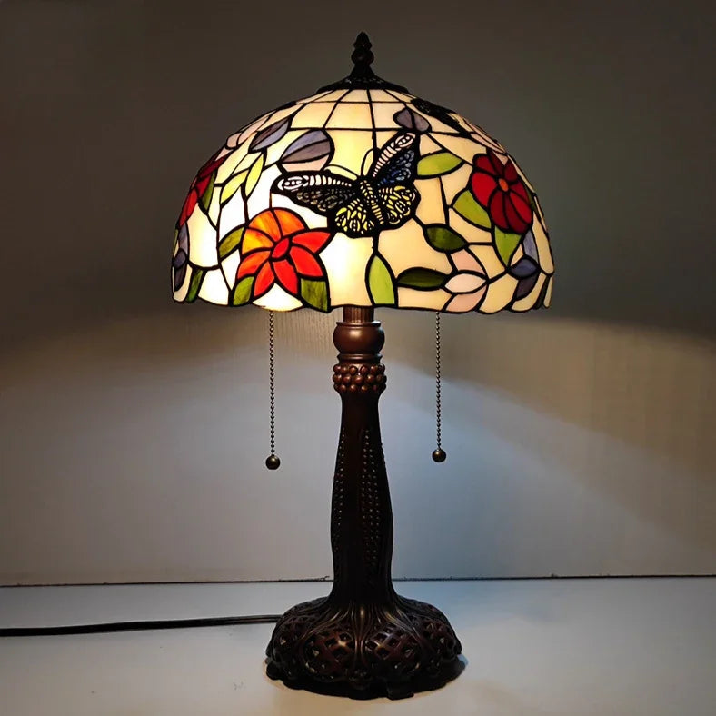 12inch Stained Glass Pastoral Dragonfly Floral Lampshade Vintage Tiffany Desk Lamp - CTL