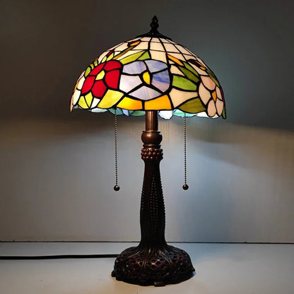 12inch Stained Glass Pastoral Dragonfly Floral Lampshade Vintage Tiffany Desk Lamp - CTL