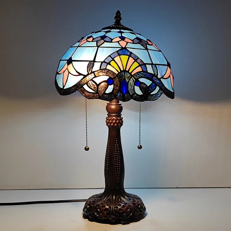 12inch Stained Glass Pastoral Dragonfly Floral Lampshade Vintage Tiffany Desk Lamp - CTL