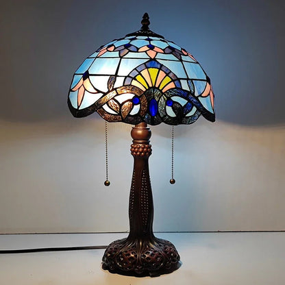 12inch Stained Glass Pastoral Dragonfly Floral Lampshade Vintage Tiffany Desk Lamp - CTL