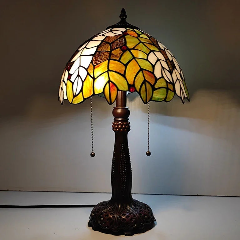 12inch Stained Glass Pastoral Dragonfly Floral Lampshade Vintage Tiffany Desk Lamp - CTL