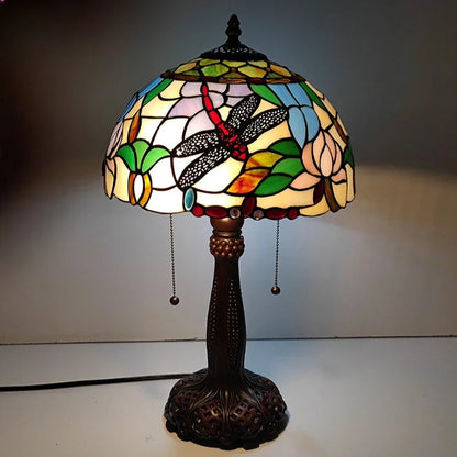 12inch Stained Glass Pastoral Dragonfly Floral Lampshade Vintage Tiffany Desk Lamp - CTL