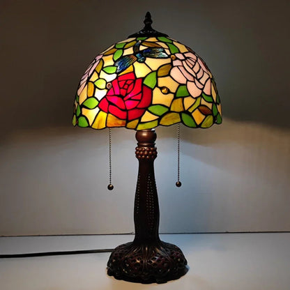 12inch Stained Glass Pastoral Dragonfly Floral Lampshade Vintage Tiffany Desk Lamp - CTL