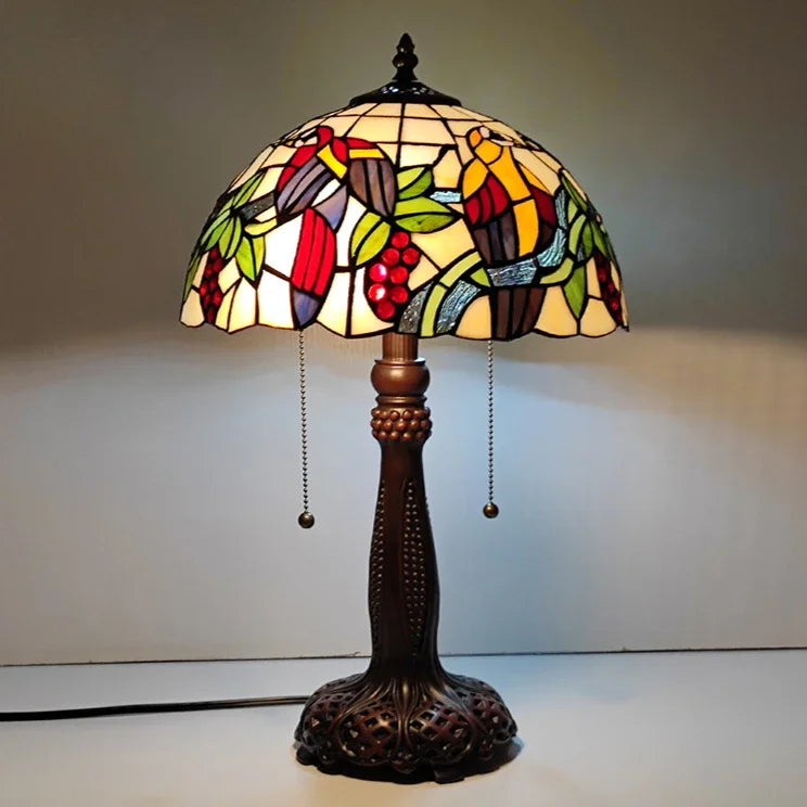 12inch Stained Glass Pastoral Dragonfly Floral Lampshade Vintage Tiffany Desk Lamp - CTL