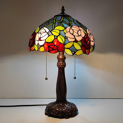 12inch Stained Glass Pastoral Dragonfly Floral Lampshade Vintage Tiffany Desk Lamp - CTL