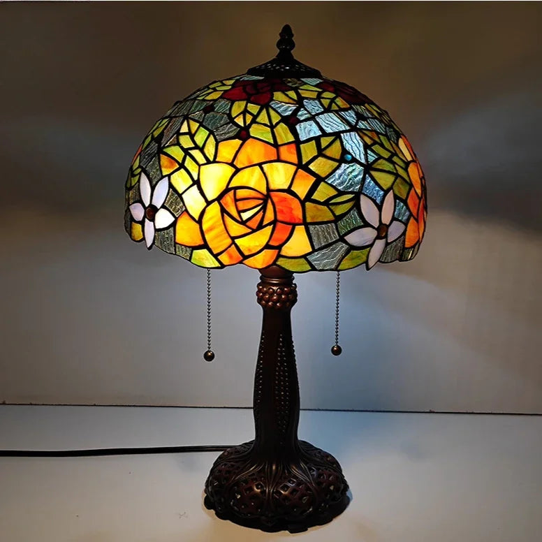 12inch Stained Glass Pastoral Dragonfly Floral Lampshade Vintage Tiffany Desk Lamp - CTL