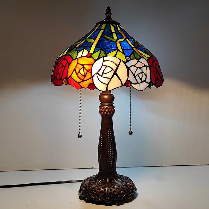 12inch Stained Glass Pastoral Dragonfly Floral Lampshade Vintage Tiffany Desk Lamp - CTL