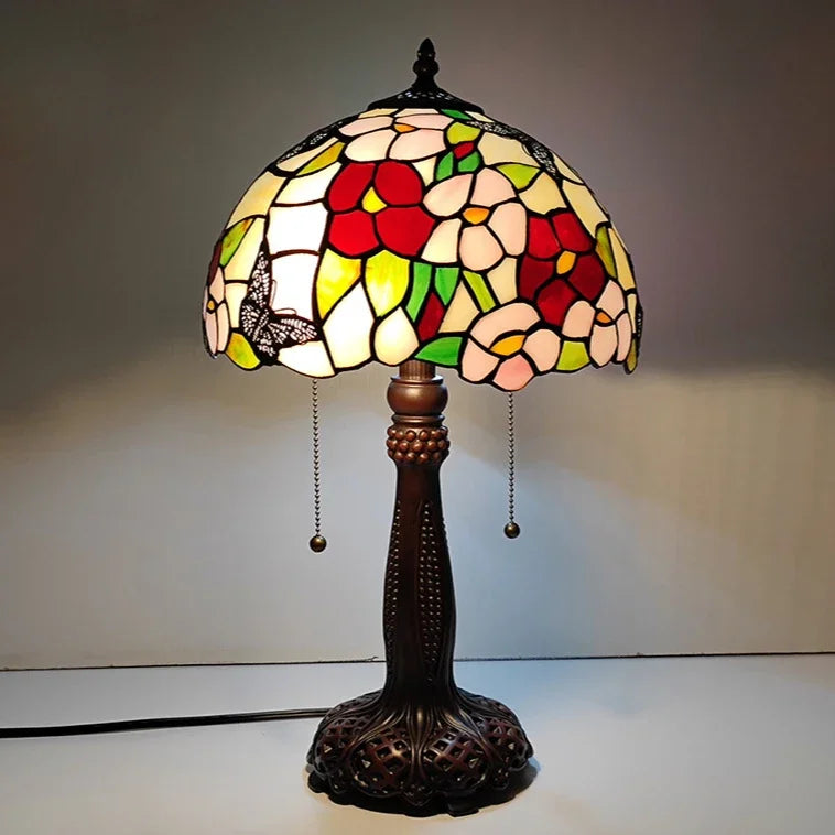 12inch Stained Glass Pastoral Dragonfly Floral Lampshade Vintage Tiffany Desk Lamp - CTL