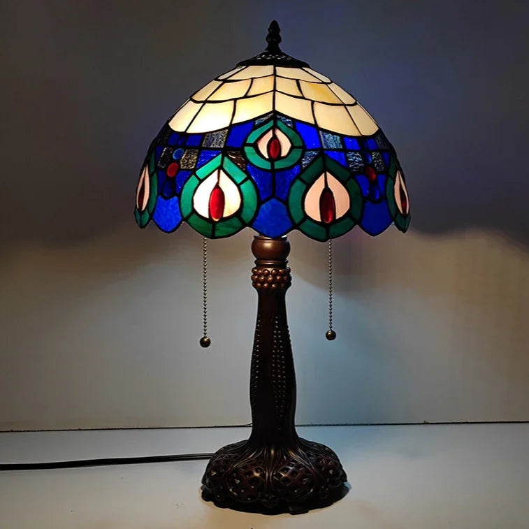 12inch Stained Glass Pastoral Dragonfly Floral Lampshade Vintage Tiffany Desk Lamp - CTL