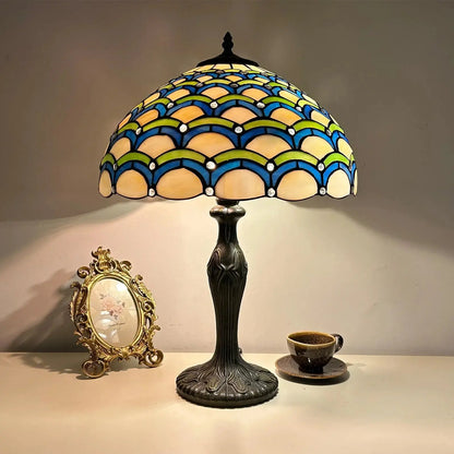 16inch Luxury Stained Glass Cattle Flowers Floral Lampshade Tiffany Vintage Table Lamp - CTL