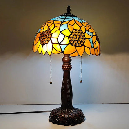 12inch Stained Glass Pastoral Dragonfly Floral Lampshade Vintage Tiffany Desk Lamp - CTL