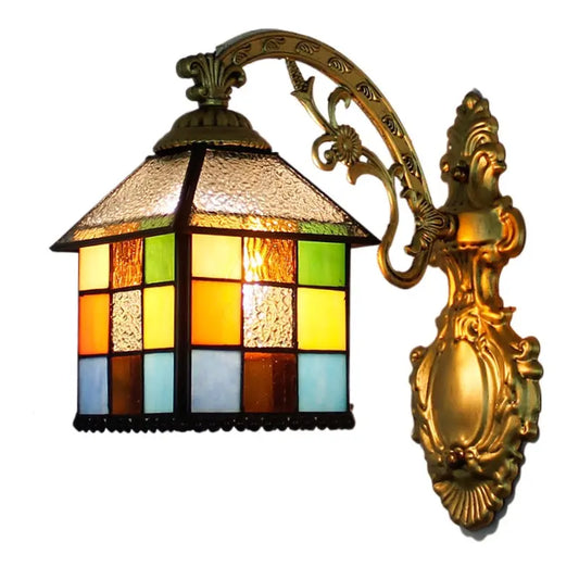 Small Pastoral Diamond House Lampshade Handmade Vintage Square Tiffany Lamp Sconce - CTL