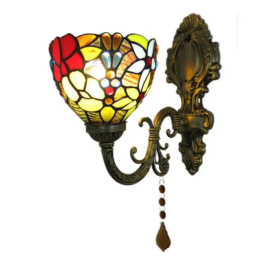 Small Stained Glass Pastoral Grapes Floral Lampshade Vintage Tiffany Style Sconces - CTL