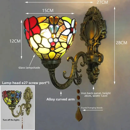 Small Stained Glass Pastoral Grapes Floral Lampshade Vintage Tiffany Style Sconces - CTL