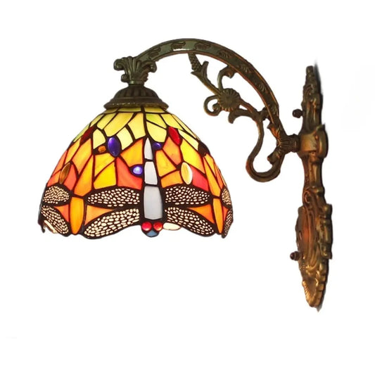 Small Tiffany Green Dragonfly Lampshade Handmade Vintage Wall Sconce - CTL