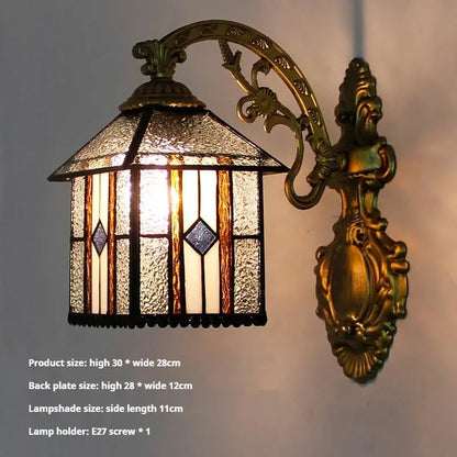 Small Tiffany Wall Lights Pastoral Floral Lampshade Handmade Vintage Sconce - CTL