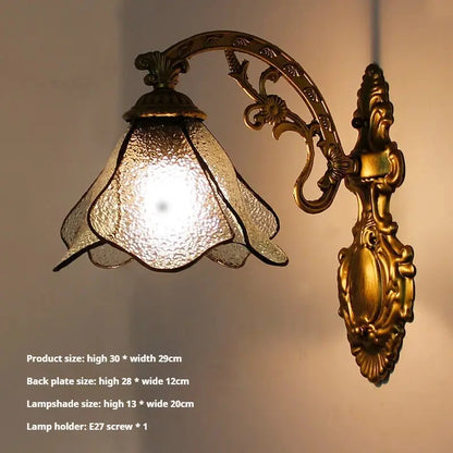 Small Tiffany Wall Lights Pastoral Floral Lampshade Handmade Vintage Sconce - CTL