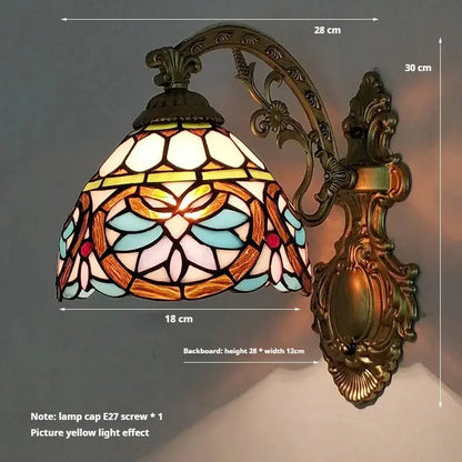 Small Tiffany Wall Lights Pastoral Floral Lampshade Handmade Vintage Sconce - CTL
