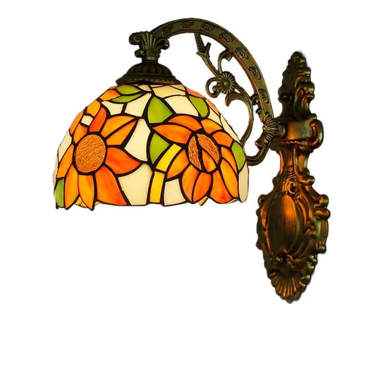 Small Tiffany Pastoral Sunflower Floral Lampshade Handmade Antique Wall Sconces - CTL