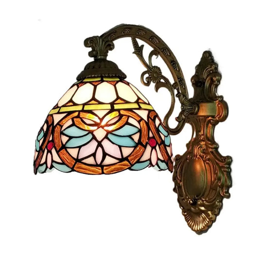 Small Tiffany Sconce Pastoral Red Star Baroque Lampshade Vintage Wall Lamp - CTL