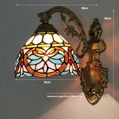 Small Tiffany Sconce Pastoral Red Star Baroque Lampshade Vintage Wall Lamp - CTL
