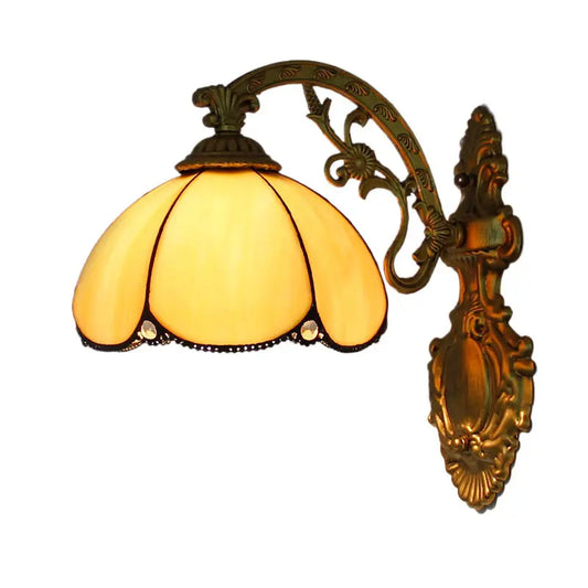 Small Wall Sconce Tiffany Pastoral Beige Yellow Lampshade Vintage Wall Lamp - CTL