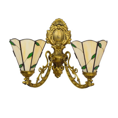 2 Light Outdoor Wall Light Stained Glass Lampshade Tiffany Two Arm Sconce - CTL
