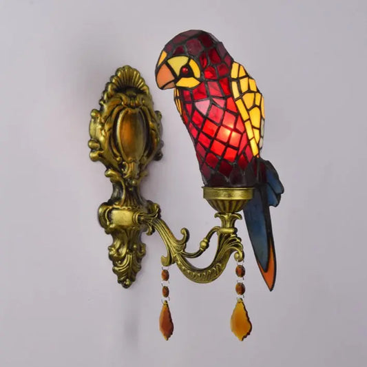 Tiffany Style Wall Lights Stained Glass Lampshade Red Parrot Sconce - CTL