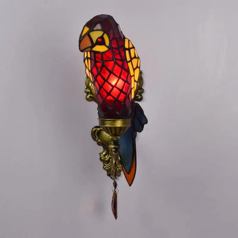 Tiffany Style Wall Lights Stained Glass Lampshade Red Parrot Sconce - CTL