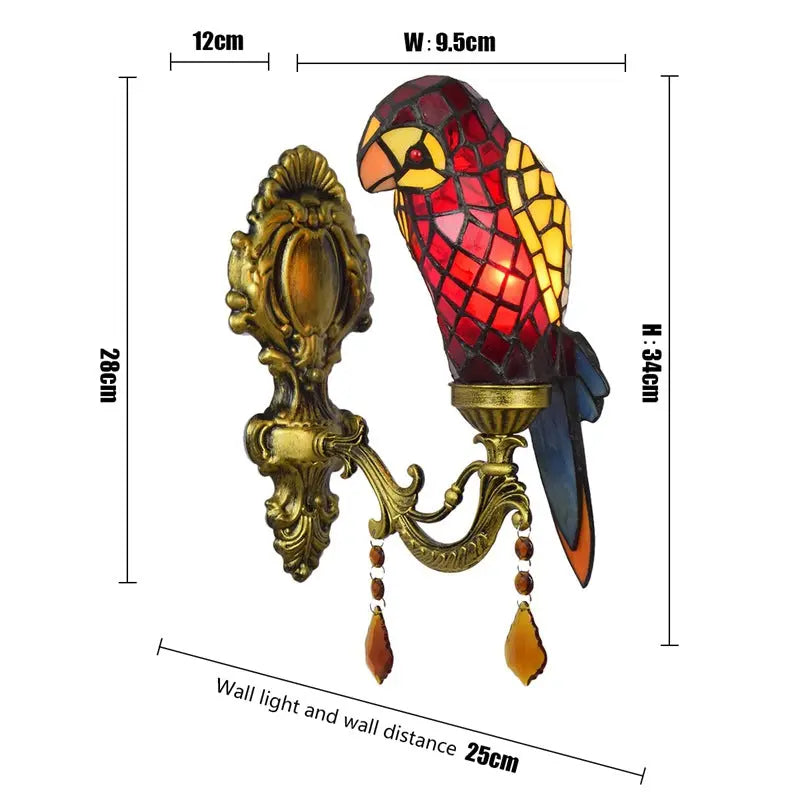 Tiffany Style Wall Lights Stained Glass Lampshade Red Parrot Sconce - CTL