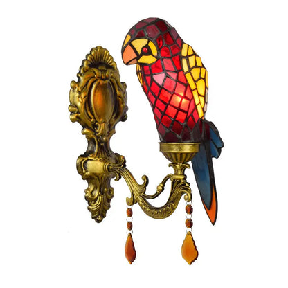 Tiffany Style Wall Lights Stained Glass Lampshade Red Parrot Sconce - CTL