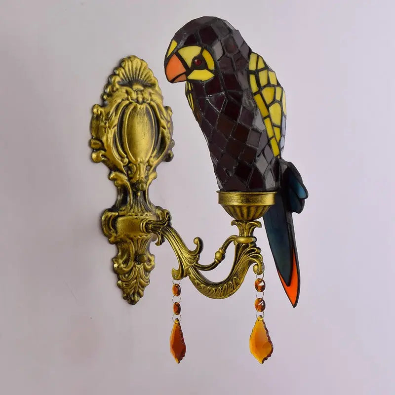 Tiffany Style Wall Lights Stained Glass Lampshade Red Parrot Sconce - CTL
