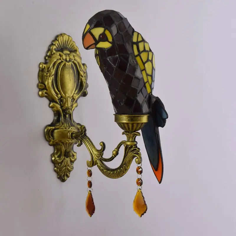 Tiffany Style Wall Lights Stained Glass Lampshade Red Parrot Sconce - CTL