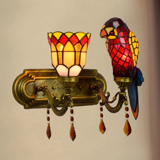 Double Wall Lights Vintage Stained Glass Tiffany Parrot Wall Lamp - CTL