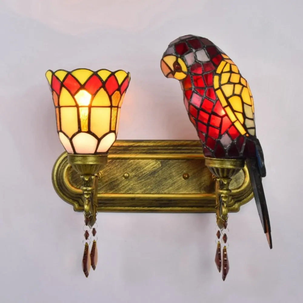 Double Wall Lights Vintage Stained Glass Tiffany Parrot Wall Lamp - CTL