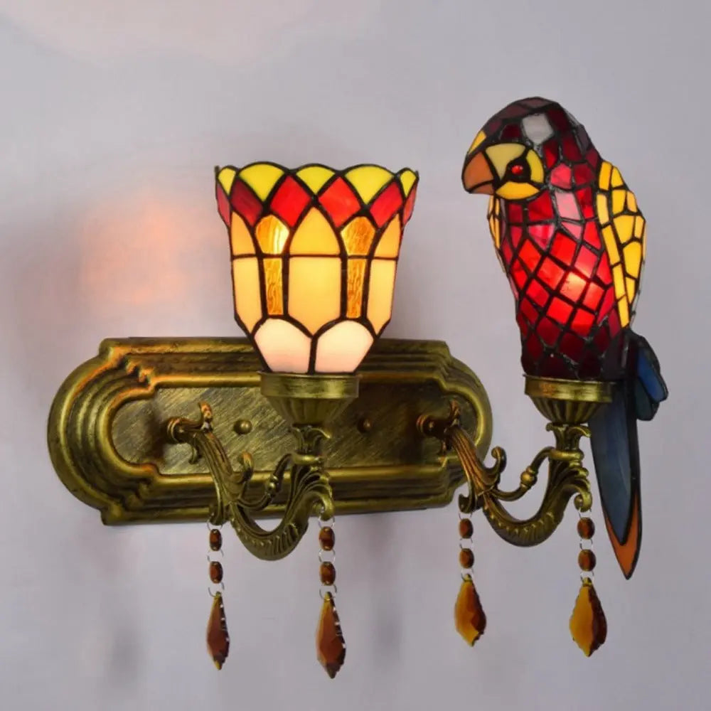 Double Wall Lights Vintage Stained Glass Tiffany Parrot Wall Lamp - CTL