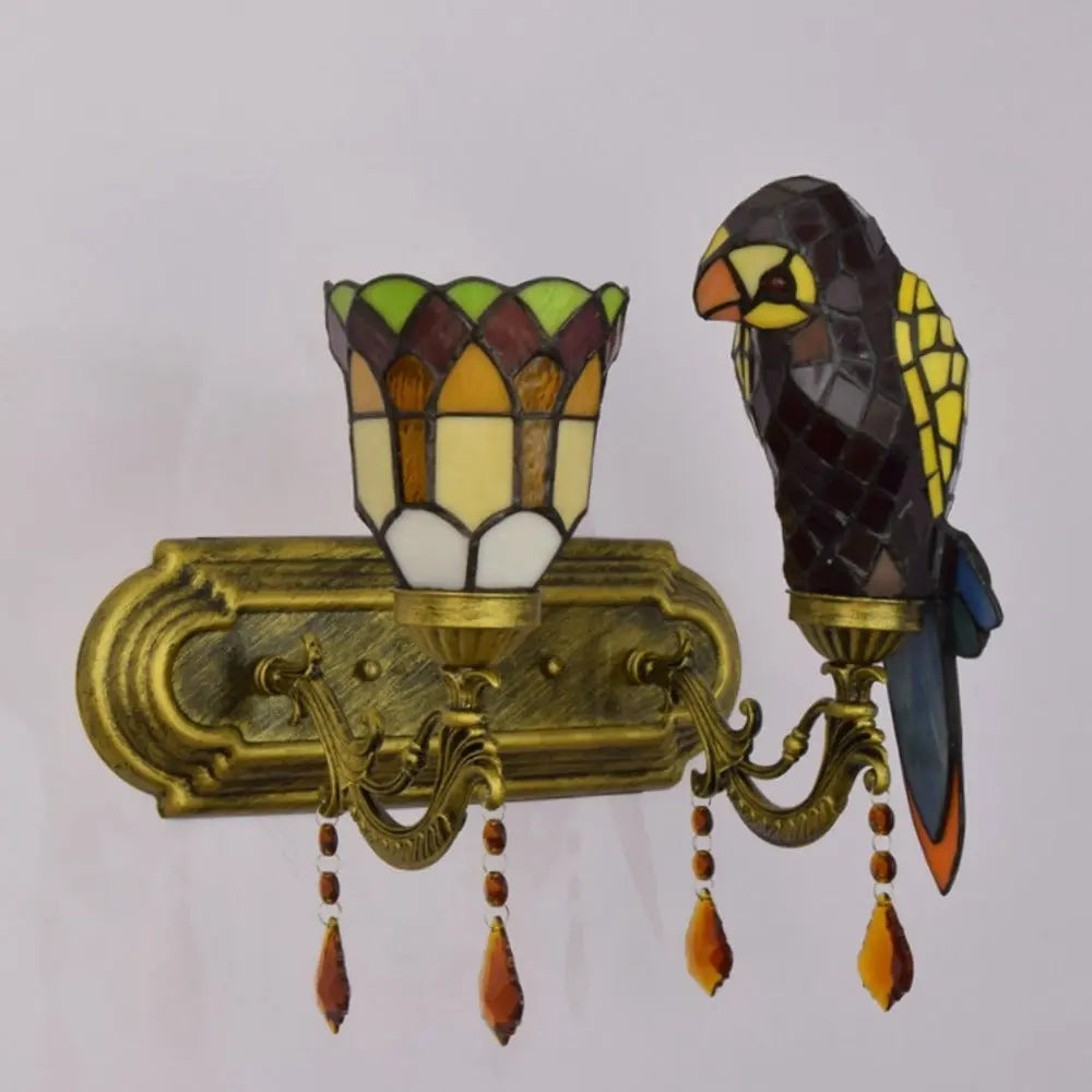 Double Wall Lights Vintage Stained Glass Tiffany Parrot Wall Lamp - CTL