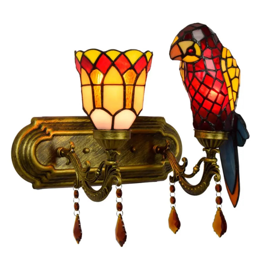 Double Wall Lights Vintage Stained Glass Tiffany Parrot Wall Lamp - CTL
